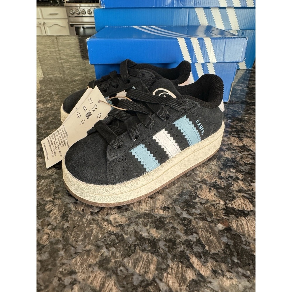 Adidas Campus 00s CF EL‎ I Toddler Size 6K Black blue Stripes Slip On Low Top
